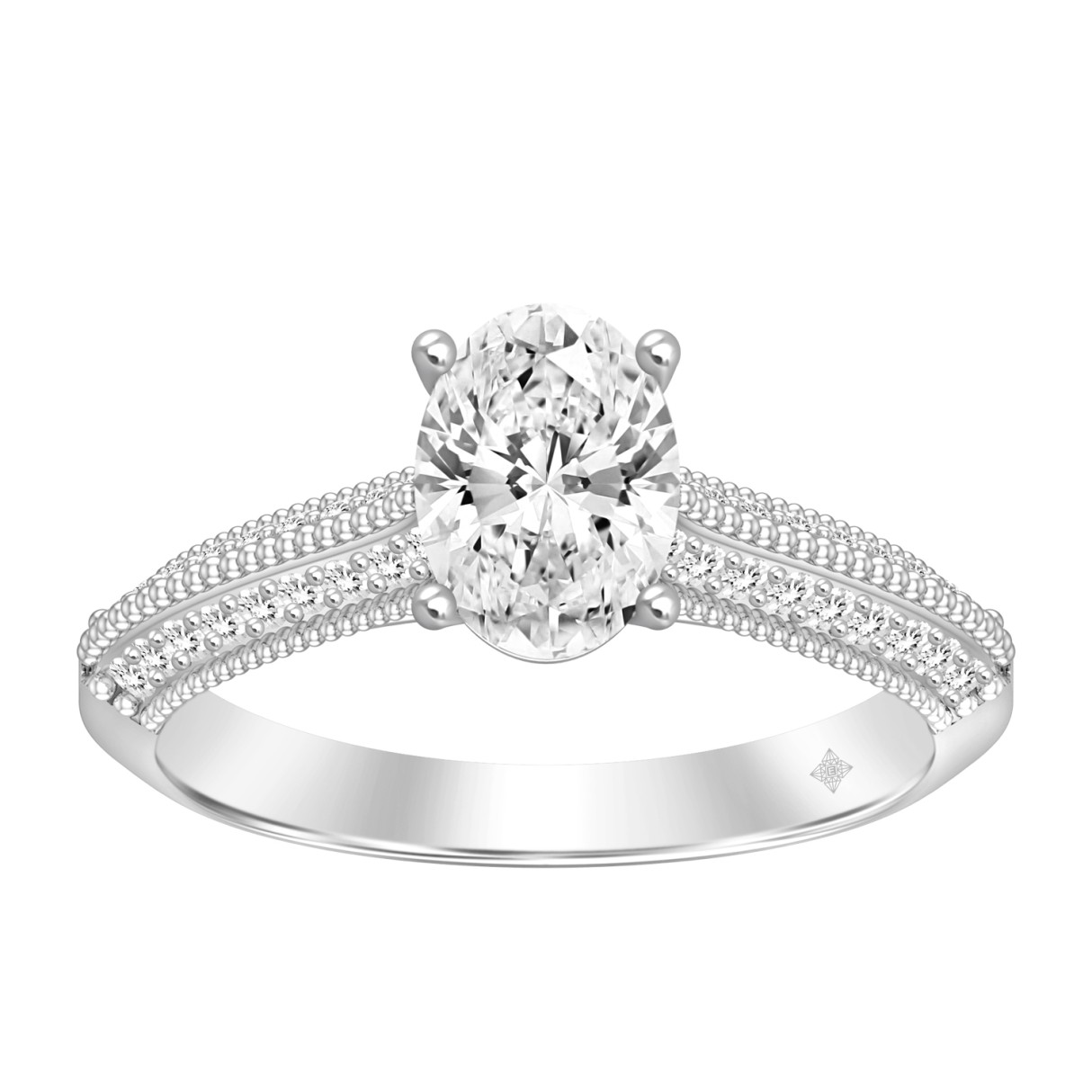 LADIES RING 1 1/4CT ROUND/OVAL DIAMOND 14K WHITE GOLD (CENTER STONE OVAL DIAMOND 1CT) 1 LADIES RING 1 1/4CT ROUND/OVAL DIAMOND 14K WHITE GOLD (CENTER STONE OVAL DIAMOND 1CT) - Image 1