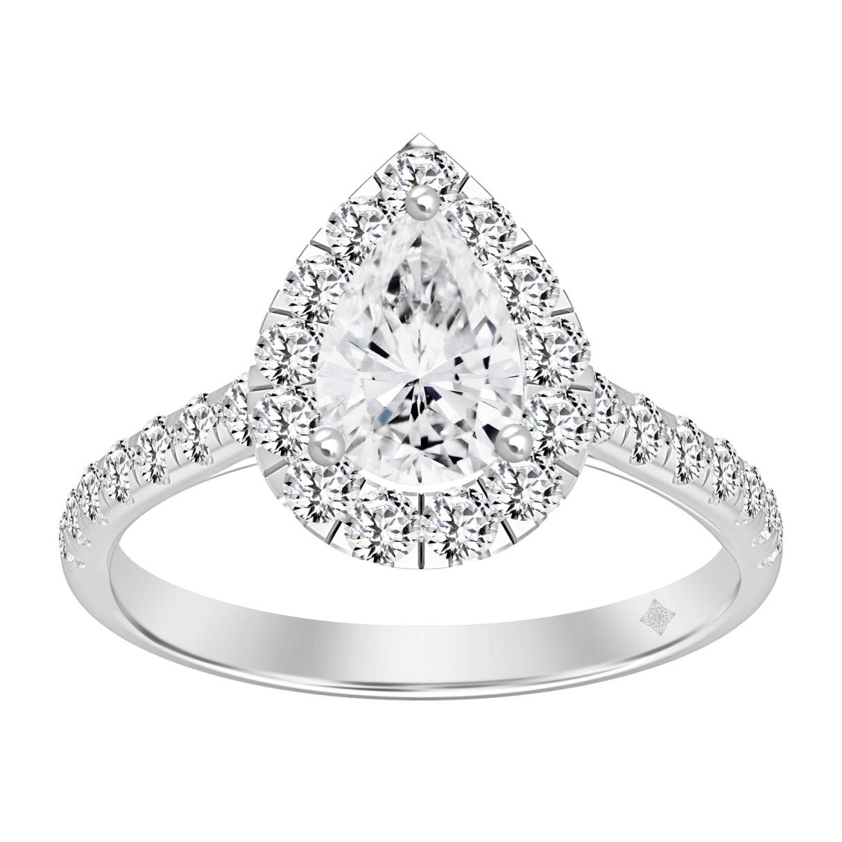 LADIES RING 1 3/4CT ROUND/PEAR DIAMOND 14K WHITE GOLD (CENTER STONE PEAR DIAMOND 1CT) 1 LADIES RING 1 3/4CT ROUND/PEAR DIAMOND 14K WHITE GOLD (CENTER STONE PEAR DIAMOND 1CT) - Image 1