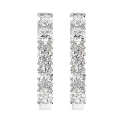 LADIES HOOP EARRINGS 2CT OVAL DIAMOND 14K WHITE GOLD
