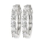 LADIES HOOP EARRINGS 2CT OVAL DIAMOND 14K WHITE GOLD - Image 3