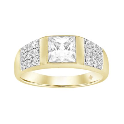 MEN'S RING 2CT ROUND/PRINCESS DIAMOND 14K YELLOW GOLD