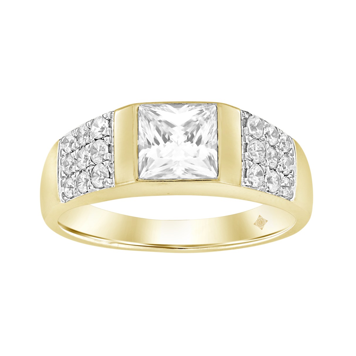MEN'S RING 2CT ROUND/PRINCESS DIAMOND 14K YELLOW GOLD 1 MEN'S RING 2CT ROUND/PRINCESS DIAMOND 14K YELLOW GOLD - Image 1