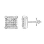 LADIES EARRINGS 1CT ROUND DIAMOND 14K WHITE GOLD - Image 2