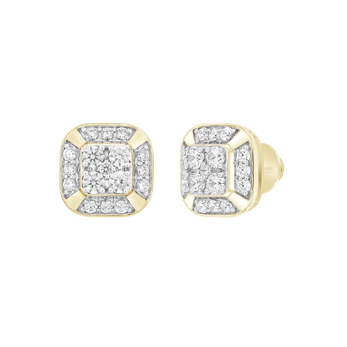 MEN'S EARRINGS 1CT ROUND DIAMOND 14K YELLOW GOLD 1 MEN'S EARRINGS 1CT ROUND DIAMOND 14K YELLOW GOLD - Image 1