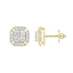 MEN'S EARRINGS 1CT ROUND DIAMOND 14K YELLOW GOLD - Image 2