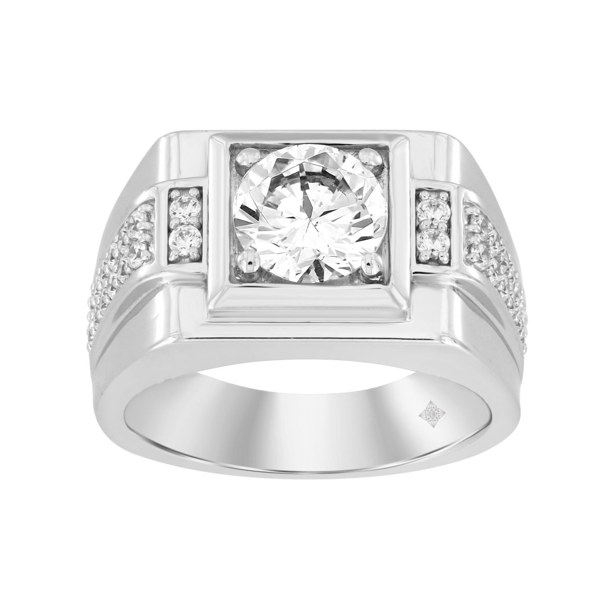 MEN'S RING 2 1/2 CT ROUND DIAMOND 14K WHITE GOLD (CENTER STONE ROUND DIAMOND 2CT ) 1 MEN'S RING 2 1/2 CT ROUND DIAMOND 14K WHITE GOLD (CENTER STONE ROUND DIAMOND 2CT ) - Image 1