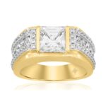 MEN'S RING 3 1/2CT ROUND/PRINCESS DIAMOND 14K YELLOW GOLD (CENTER STONE PRINCESS DIAMOND 2CT )