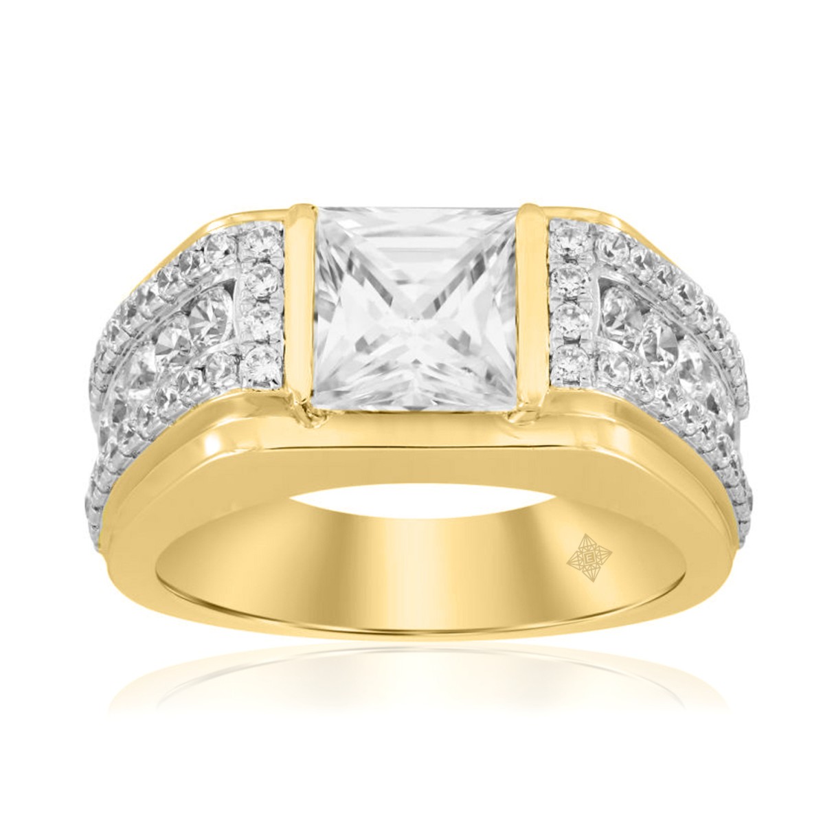 MEN'S RING 3 1/2CT ROUND/PRINCESS DIAMOND 14K YELLOW GOLD (CENTER STONE PRINCESS DIAMOND 2CT ) 1 MEN'S RING 3 1/2CT ROUND/PRINCESS DIAMOND 14K YELLOW GOLD (CENTER STONE PRINCESS DIAMOND 2CT ) - Image 1