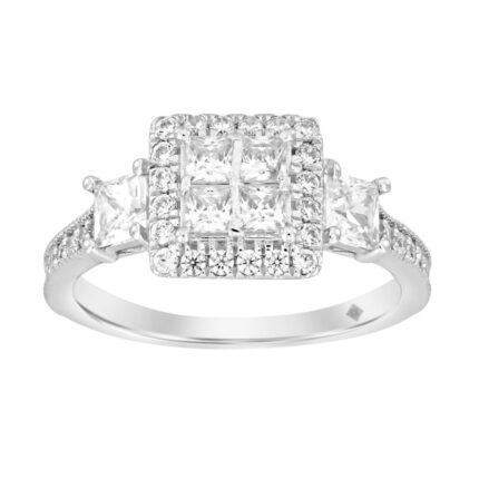 14K WHITE GOLD 1 1/4CT ROUND/PRINCESS DIAMOND LADIES RING