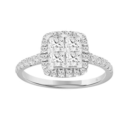 14K WHITE GOLD 1 1/4CT ROUND/PRINCESS DIAMOND LADIES RING