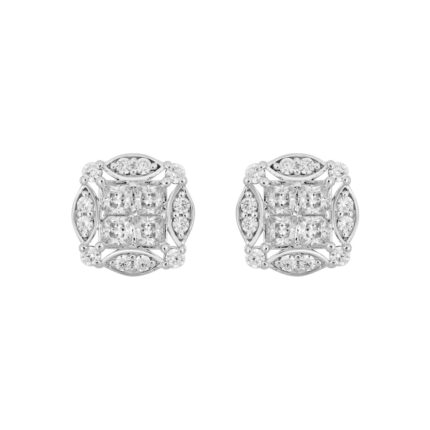 14K WHITE GOLD 1 1/4CT ROUND/PRINCESS DIAMOND MEN'S EARRINGS