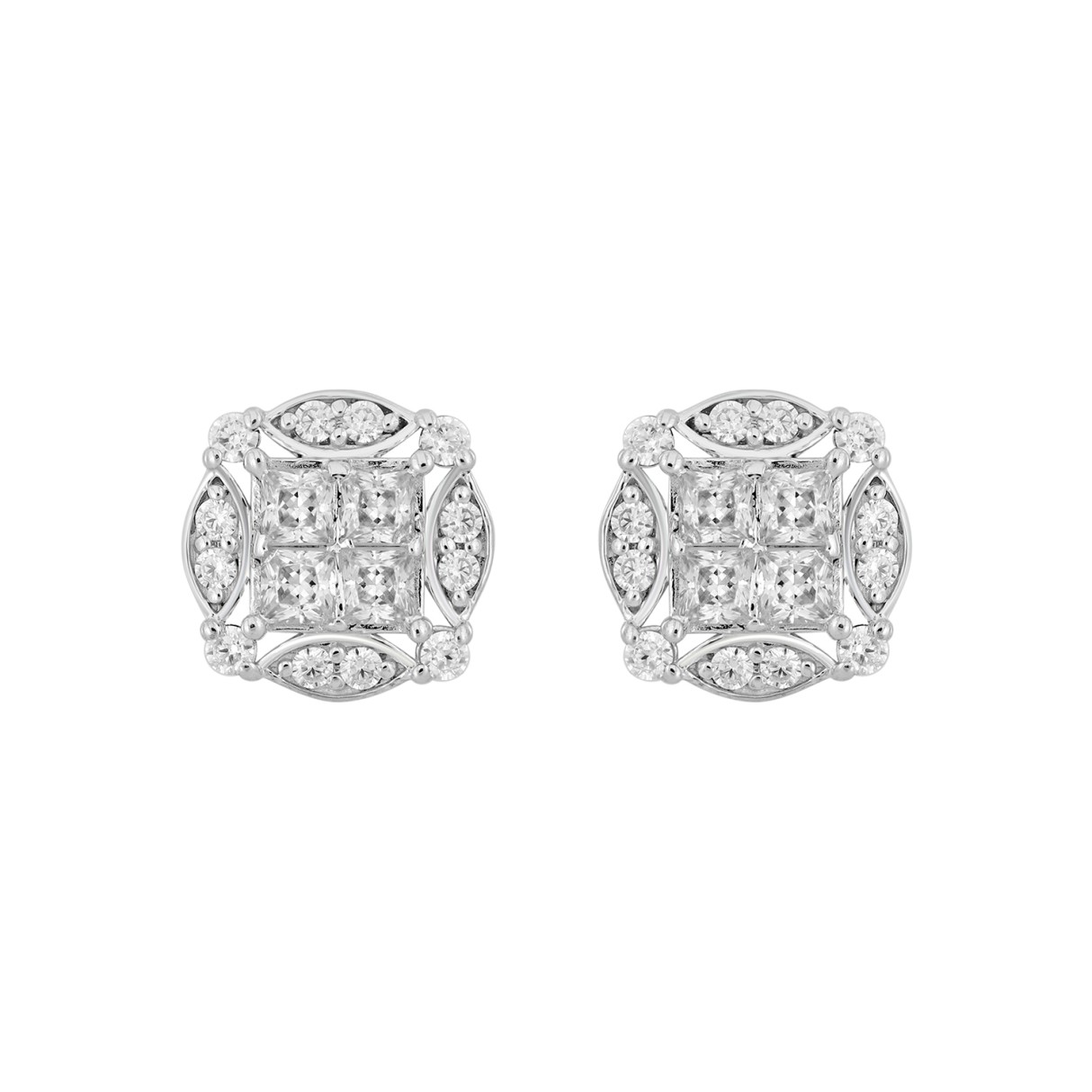 14K WHITE GOLD 1 1/4CT ROUND/PRINCESS DIAMOND MEN'S EARRINGS 1 14K WHITE GOLD 1 1/4CT ROUND/PRINCESS DIAMOND MEN'S EARRINGS - Image 1