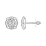 14K WHITE GOLD 1 1/4CT ROUND/PRINCESS DIAMOND MEN'S EARRINGS - Image 2