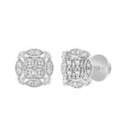 14K WHITE GOLD 1 1/4CT ROUND/PRINCESS DIAMOND MEN'S EARRINGS - Image 3