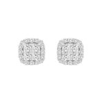 14K WHITE GOLD 1 1/2CT ROUND/PRINCESS DIAMOND MEN'S EARRINGS