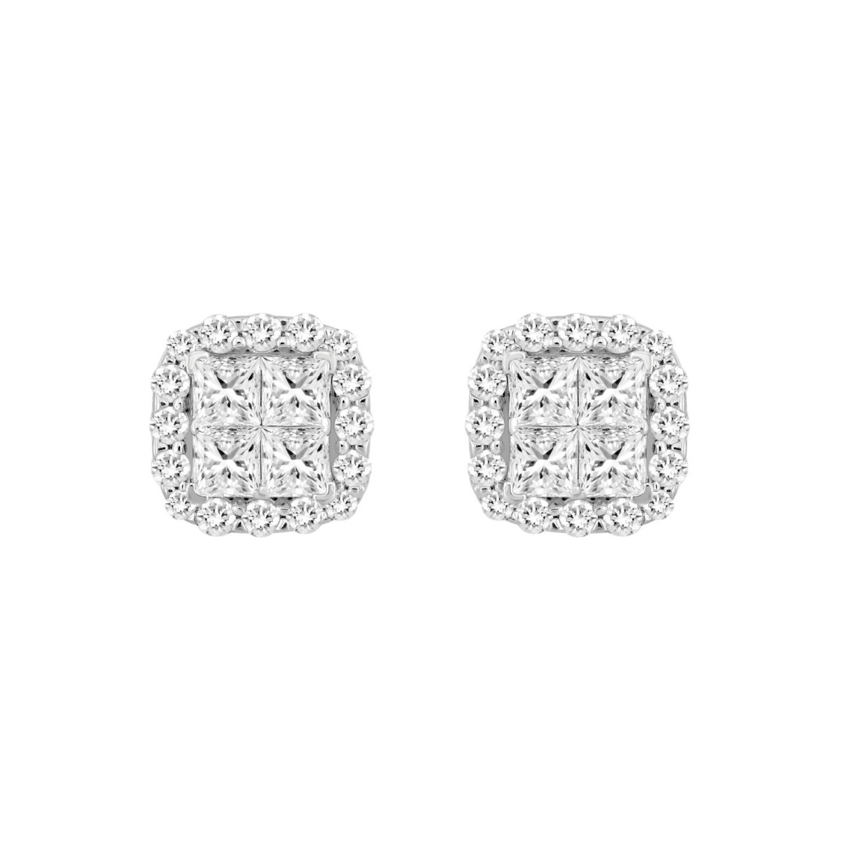 14K WHITE GOLD 1 1/2CT ROUND/PRINCESS DIAMOND MEN'S EARRINGS 1 14K WHITE GOLD 1 1/2CT ROUND/PRINCESS DIAMOND MEN'S EARRINGS - Image 1