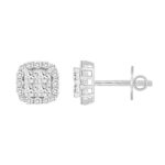 14K WHITE GOLD 1 1/2CT ROUND/PRINCESS DIAMOND MEN'S EARRINGS - Image 2