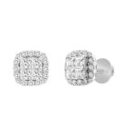 14K WHITE GOLD 1 1/2CT ROUND/PRINCESS DIAMOND MEN'S EARRINGS - Image 3