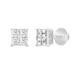 MEN'S EARRINGS 1 1/2CT PRINCESS DIAMOND 14K WHITE GOLD - Image 2