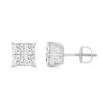 MEN'S EARRINGS 1 1/2CT PRINCESS DIAMOND 14K WHITE GOLD - Image 3