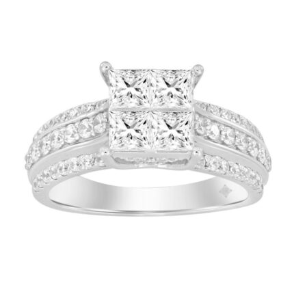LADIES RING 1 1/2CT ROUND/PRINCESS DIAMOND 14K WHITE GOLD
