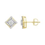 LADIES EARRINGS 1/2CT ROUND DIAMOND 14K YELLOW GOLD - Image 2
