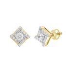 LADIES EARRINGS 1/2CT ROUND DIAMOND 14K YELLOW GOLD - Image 3