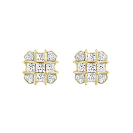 MEN'S EARRINGS 1CT ROUND/PRINCESS DIAMOND 14K YELLOW GOLD