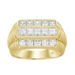 MEN'S RING 1 5/8CT ROUND/PRINCESS DIAMOND 14K YELLOW GOLD