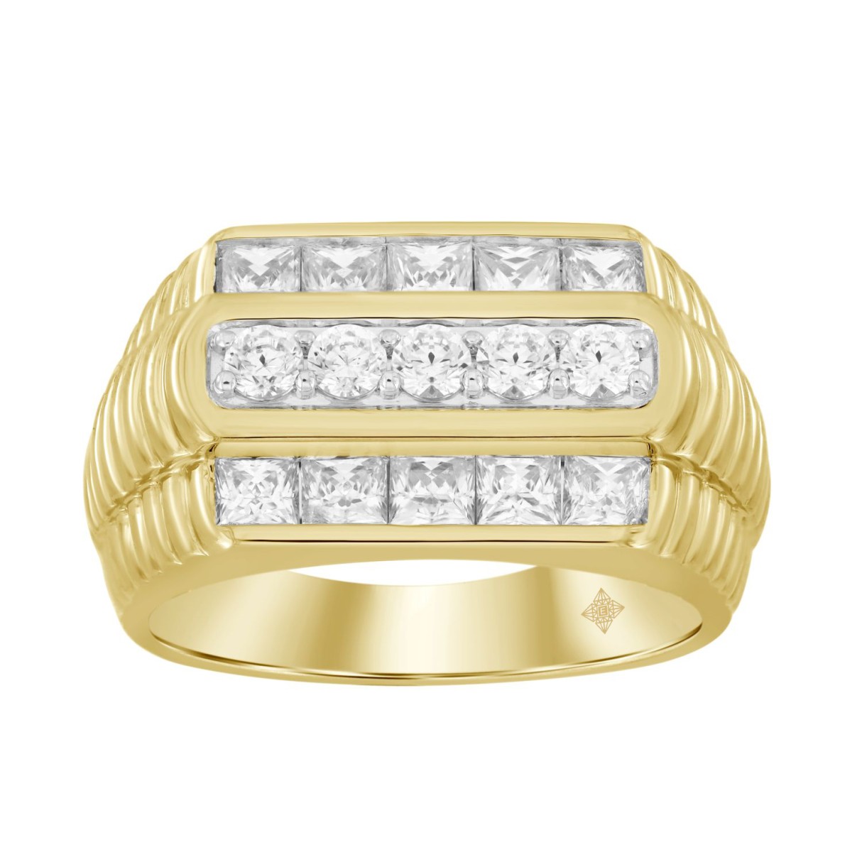 MEN'S RING 1 5/8CT ROUND/PRINCESS DIAMOND 14K YELLOW GOLD 1 MEN'S RING 1 5/8CT ROUND/PRINCESS DIAMOND 14K YELLOW GOLD - Image 1