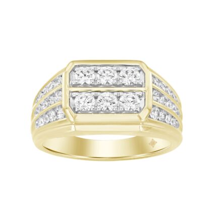 MEN'S RING 1 1/4CT ROUND DIAMOND 14K YELLOW GOLD