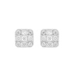 LADIES EARRINGS 1CT ROUND/PRINCESS DIAMOND 14K WHITE GOLD