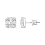 LADIES EARRINGS 1CT ROUND/PRINCESS DIAMOND 14K WHITE GOLD - Image 3