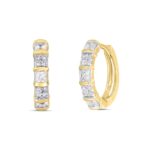 LADIES HOOPS EARRINGS EARRINGS 3/4CT ROUND/PRINCESS DIAMOND 14K YELLOW GOLD - Image 2