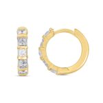 LADIES HOOPS EARRINGS EARRINGS 3/4CT ROUND/PRINCESS DIAMOND 14K YELLOW GOLD - Image 3