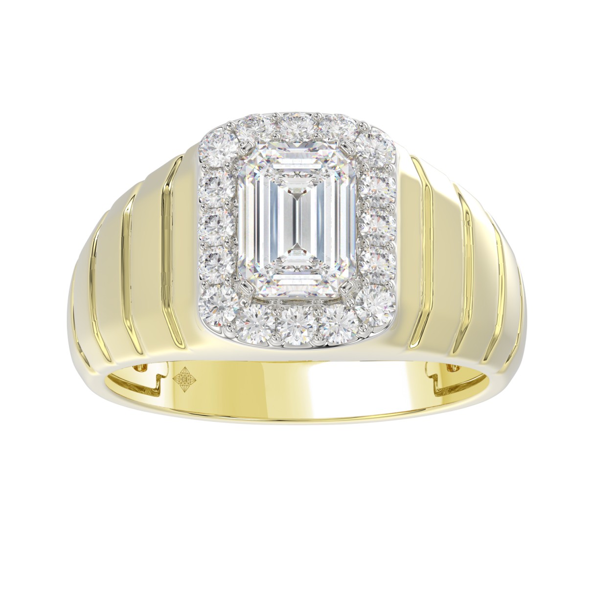MEN'S RING 2 1/2CT ROUND/EMERALD DIAMOND 14K YELLOW GOLD 1 MEN'S RING 2 1/2CT ROUND/EMERALD DIAMOND 14K YELLOW GOLD - Image 1