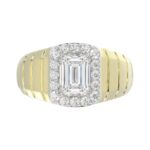 MEN'S RING 2 1/2CT ROUND/EMERALD DIAMOND 14K YELLOW GOLD - Image 5