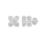 MEN'S EARRINGS 3/4CT ROUND DIAMOND 14K WHITE GOLD - Image 3