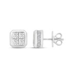 LADIES EARRINGS 1.00CT ROUND/PRINCESS DIAMOND 14K WHITE GOLD - Image 2