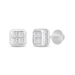 LADIES EARRINGS 1.00CT ROUND/PRINCESS DIAMOND 14K WHITE GOLD - Image 3
