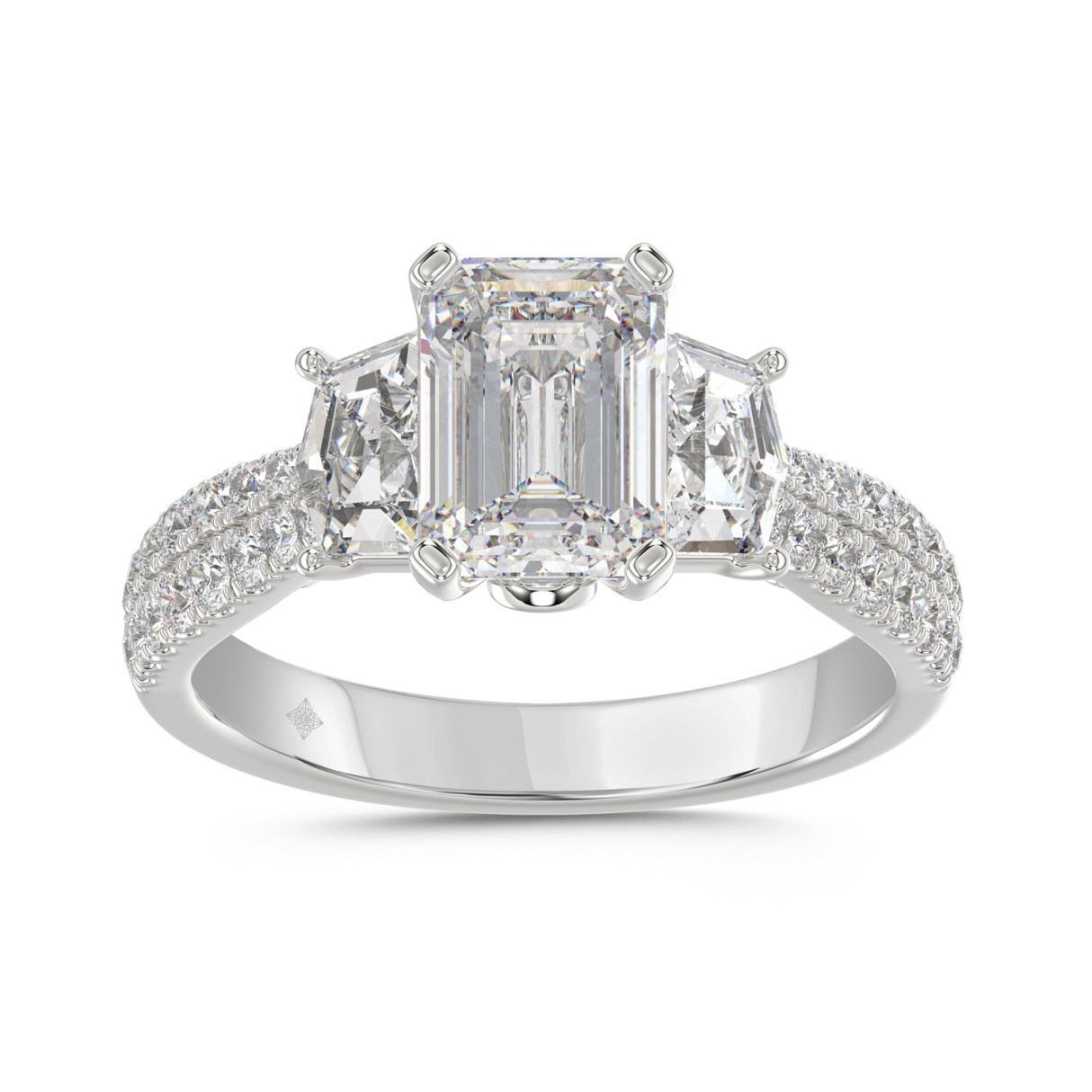 LADIES RING 3CT ROUND/EMERALD/CADILLAC DIAMOND 14K WHITE GOLD (CENTER STONE EMERALD DIAMOND 2CT ) 1 LADIES RING 3CT ROUND/EMERALD/CADILLAC DIAMOND 14K WHITE GOLD (CENTER STONE EMERALD DIAMOND 2CT ) - Image 1