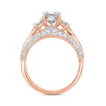 LADIES RING 3CT ROUND/EMERALD/TRAPEZOID DIAMOND 14K ROSE GOLD (CENTER STONE EMERALD DIAMOND 2CT) - Image 2