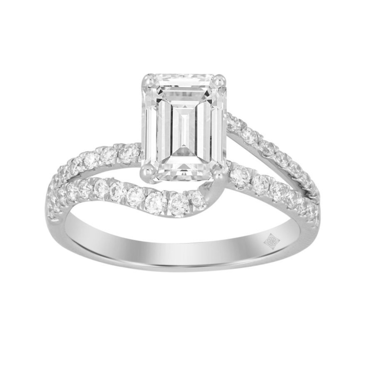 LADIES RING 2CT ROUND/EMERALD DIAMOND 14K WHITE GOLD (CENTER STONE EMERALD DIAMOND 1 1/2CT ) 1 LADIES RING 2CT ROUND/EMERALD DIAMOND 14K WHITE GOLD (CENTER STONE EMERALD DIAMOND 1 1/2CT ) - Image 1