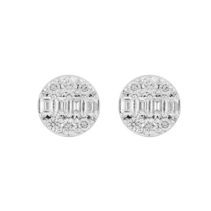LADIES EARRINGS 1 1/2CTROUND/EMERALD DIAMOND 14K WHITE GOLD