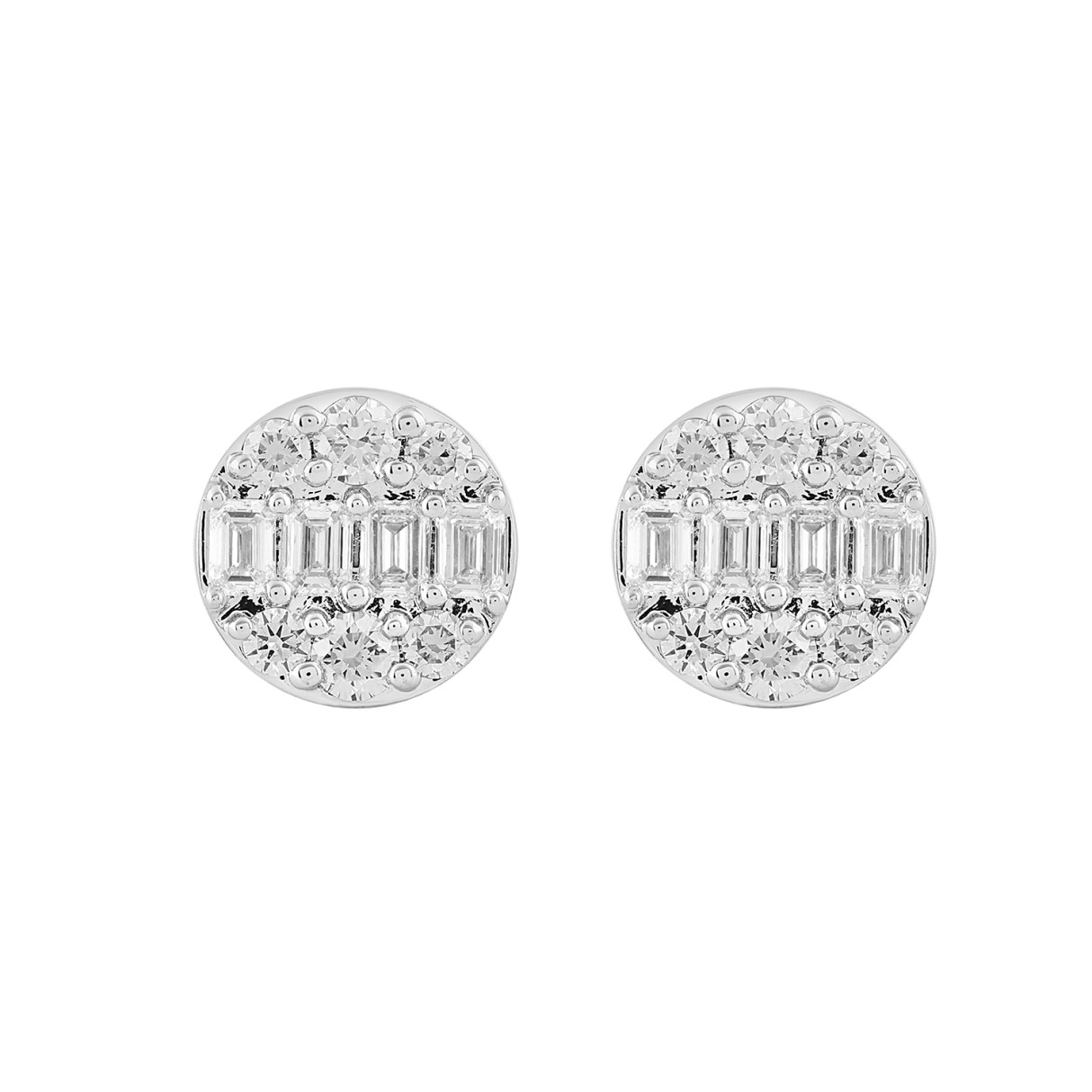 LADIES EARRINGS 1 1/2CTROUND/EMERALD DIAMOND 14K WHITE GOLD 1 LADIES EARRINGS 1 1/2CTROUND/EMERALD DIAMOND 14K WHITE GOLD - Image 1