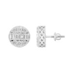 LADIES EARRINGS 1 1/2CTROUND/EMERALD DIAMOND 14K WHITE GOLD - Image 2