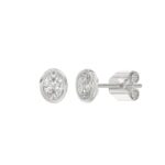 LADIES SOLITAIRE EARRINGS 1CT OVAL DIAMOND 14K WHITE GOLD - Image 3