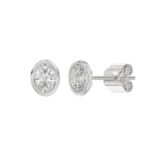 LADIES SOLITAIRE EARRINGS 2CT OVAL DIAMOND 14K WHITE GOLD - Image 3