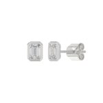LADIES SOLITAIRE EARRINGS 1CT EMERALD DIAMOND 14K WHITE GOLD - Image 3
