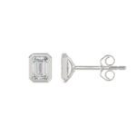 LADIES SOLITAIRE EARRINGS 2CT EMERALD DIAMOND 14K WHITE GOLD - Image 2